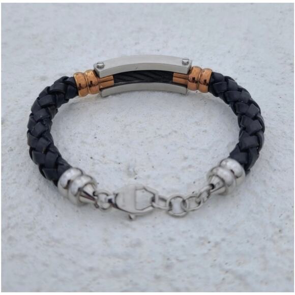 Italgem CABLE BLACK LEATHER BRACELET - Picture 2 of 4